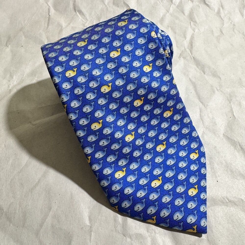 Vintage Joseph Turner Yorkshire 100% Silk Blue Whale Tie Made In Italy 56"x3.5"